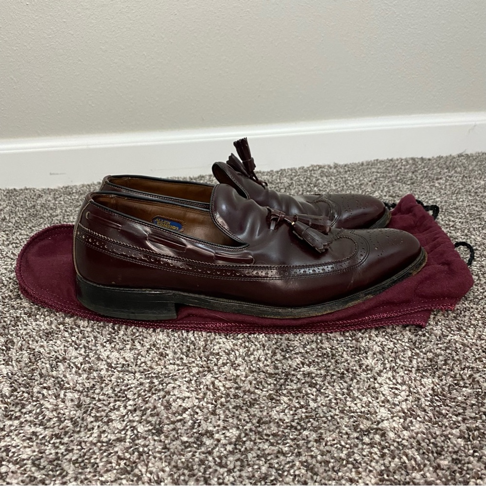 Allen Edmonds Berwick Burgundy Leather Tasseled Wingtip Loafers Mens Size 9.5